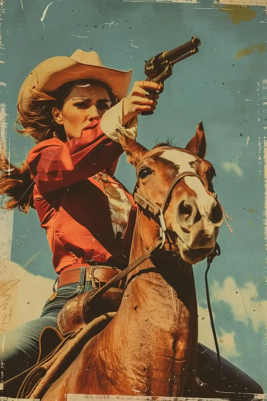 Retro Cowgirl Poster Midjourney提示词