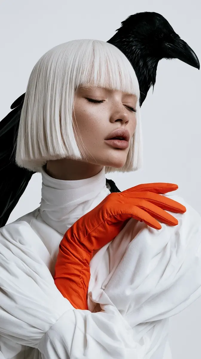Surreal Albino Crow Portrait Midjourney提示词