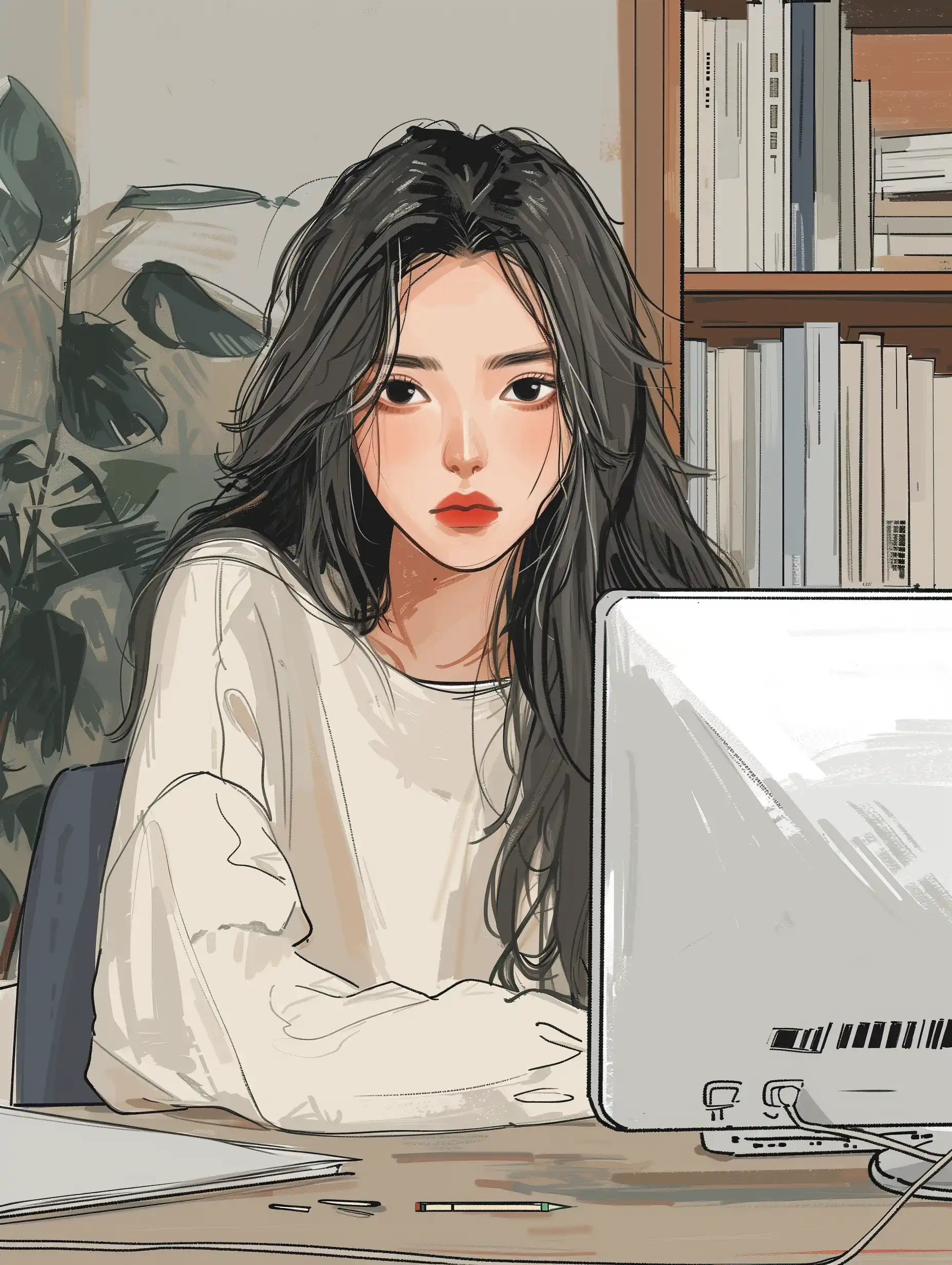 Minimalist Slacker at Work Midjourney提示词