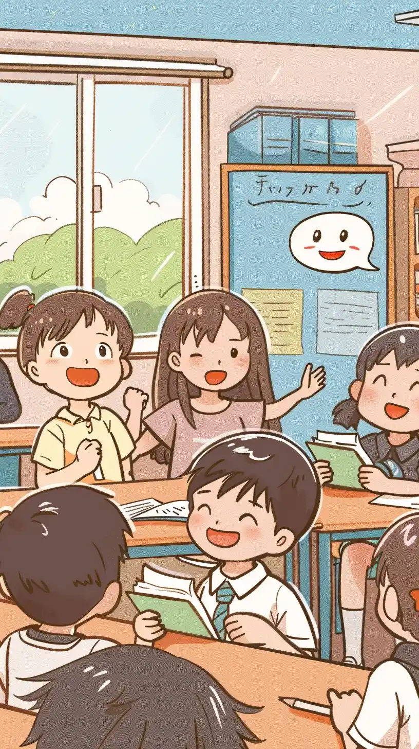 Illustrated Classroom Scene Midjourney提示词