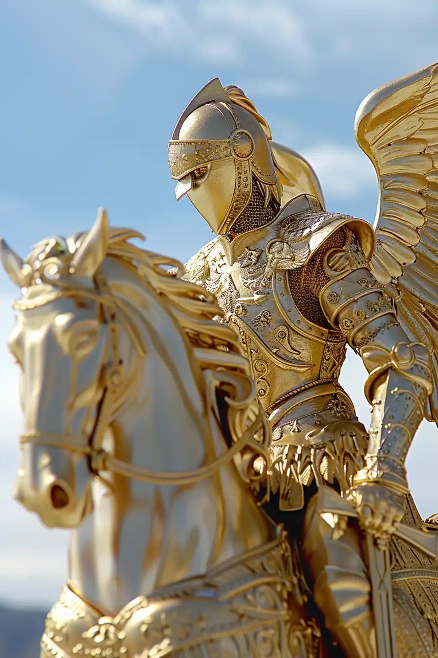 Golden Angel on Winged Horse Midjourney提示词