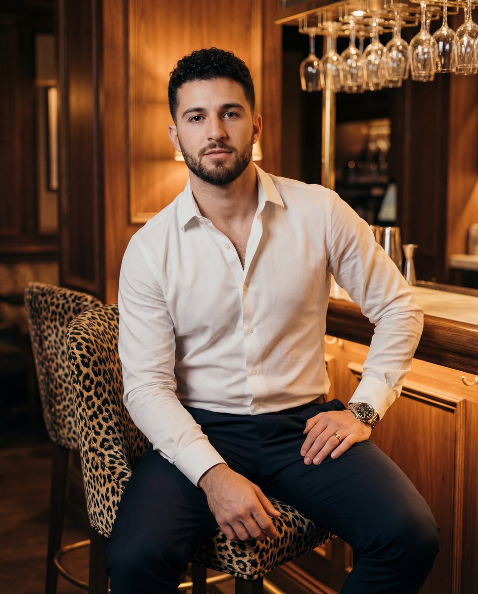Confident Man in Bar Setting: Professional Male Portrait Nano Banana提示词