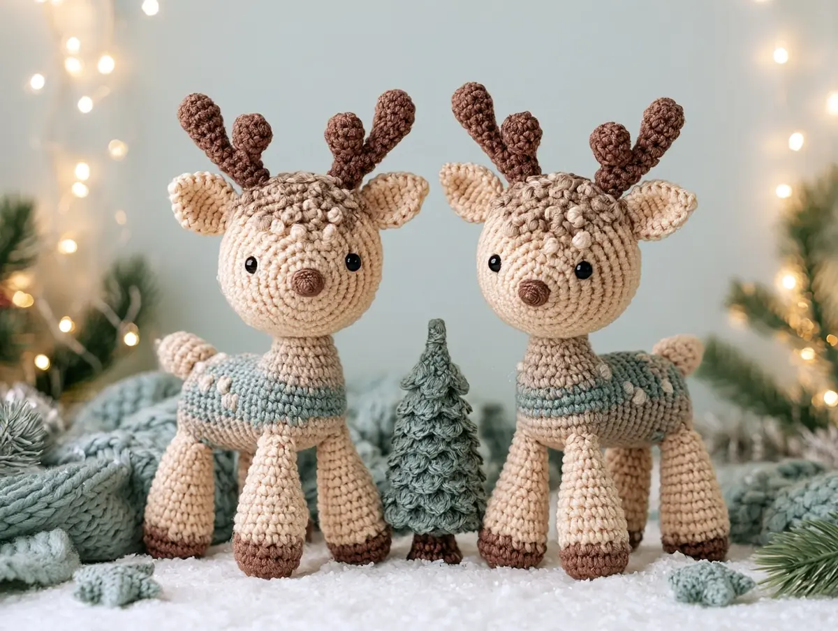 Crochet Reindeer Winter Still-Life Midjourney提示词