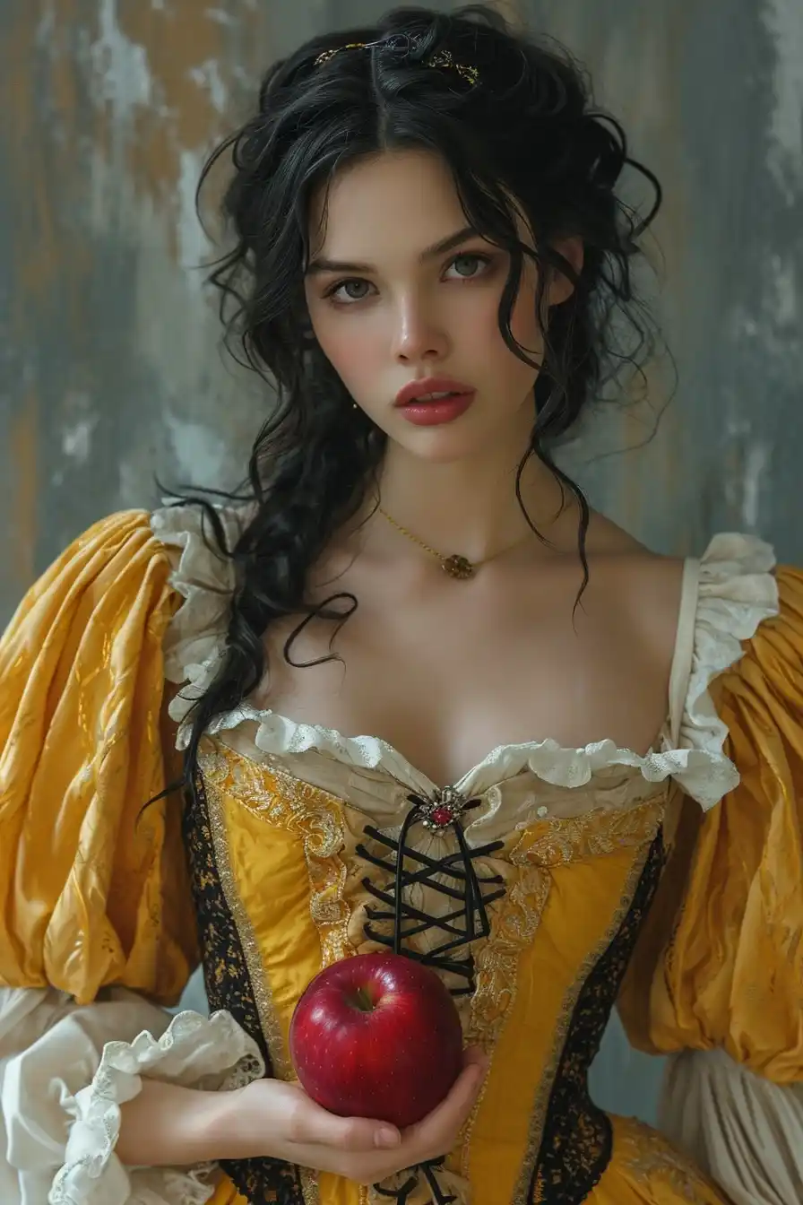 Fashionable Snow White with Apple Midjourney提示词