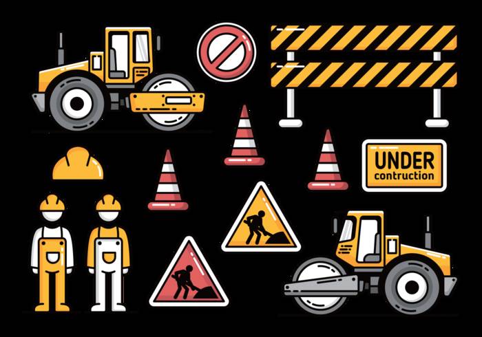 道路施工与压路机矢量图标