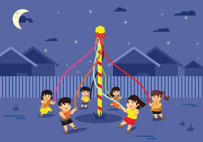 五颜六色的五月柱欧洲民间节日例证传染媒介