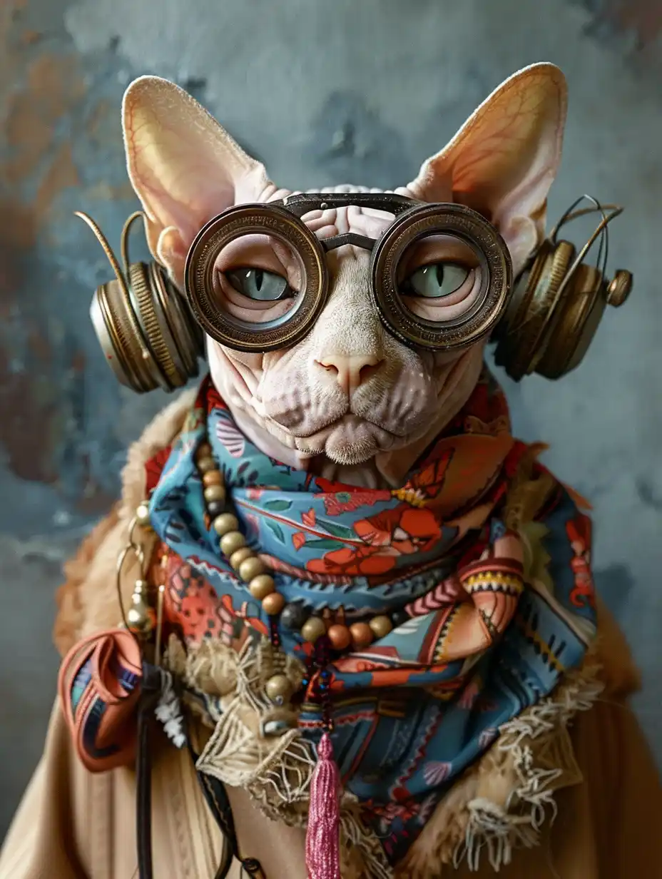 Sphynx Cat Fashion Editorial Midjourney提示词
