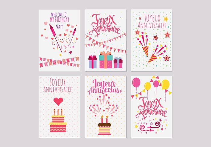生日或Joyeux Anniversaire问候和邀请卡载体