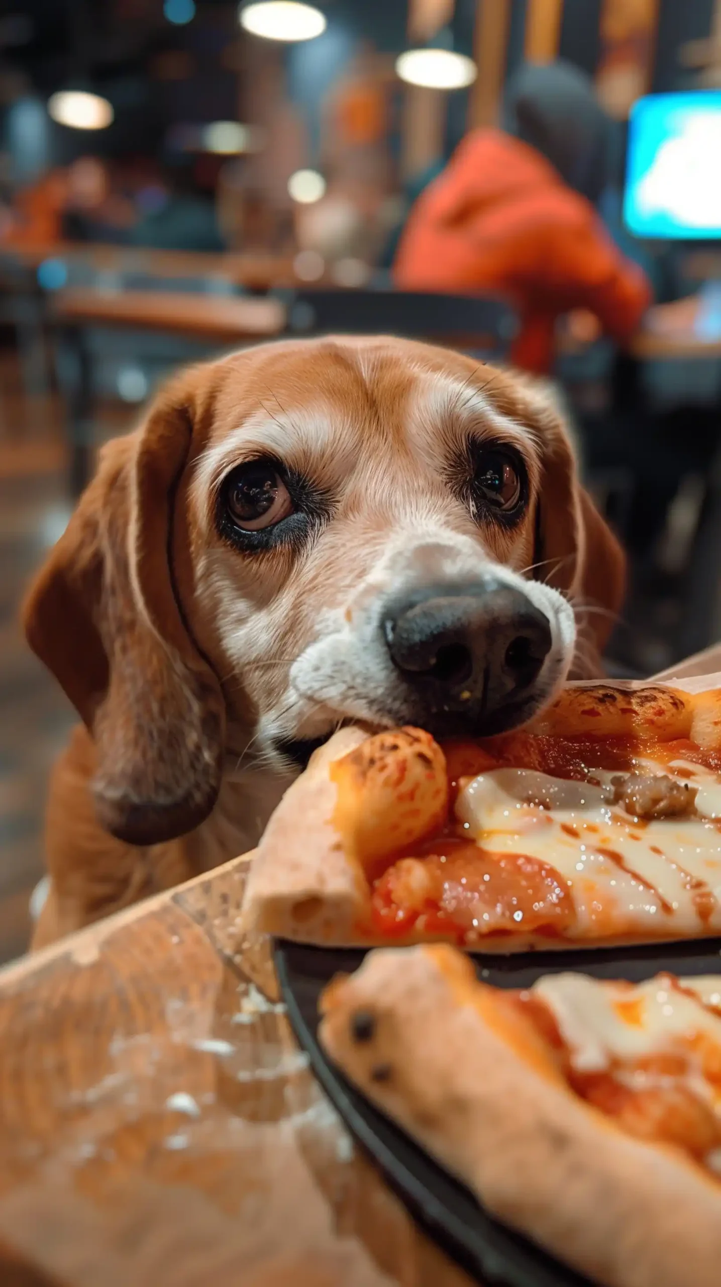Beagle with Pizza Slice Midjourney提示词