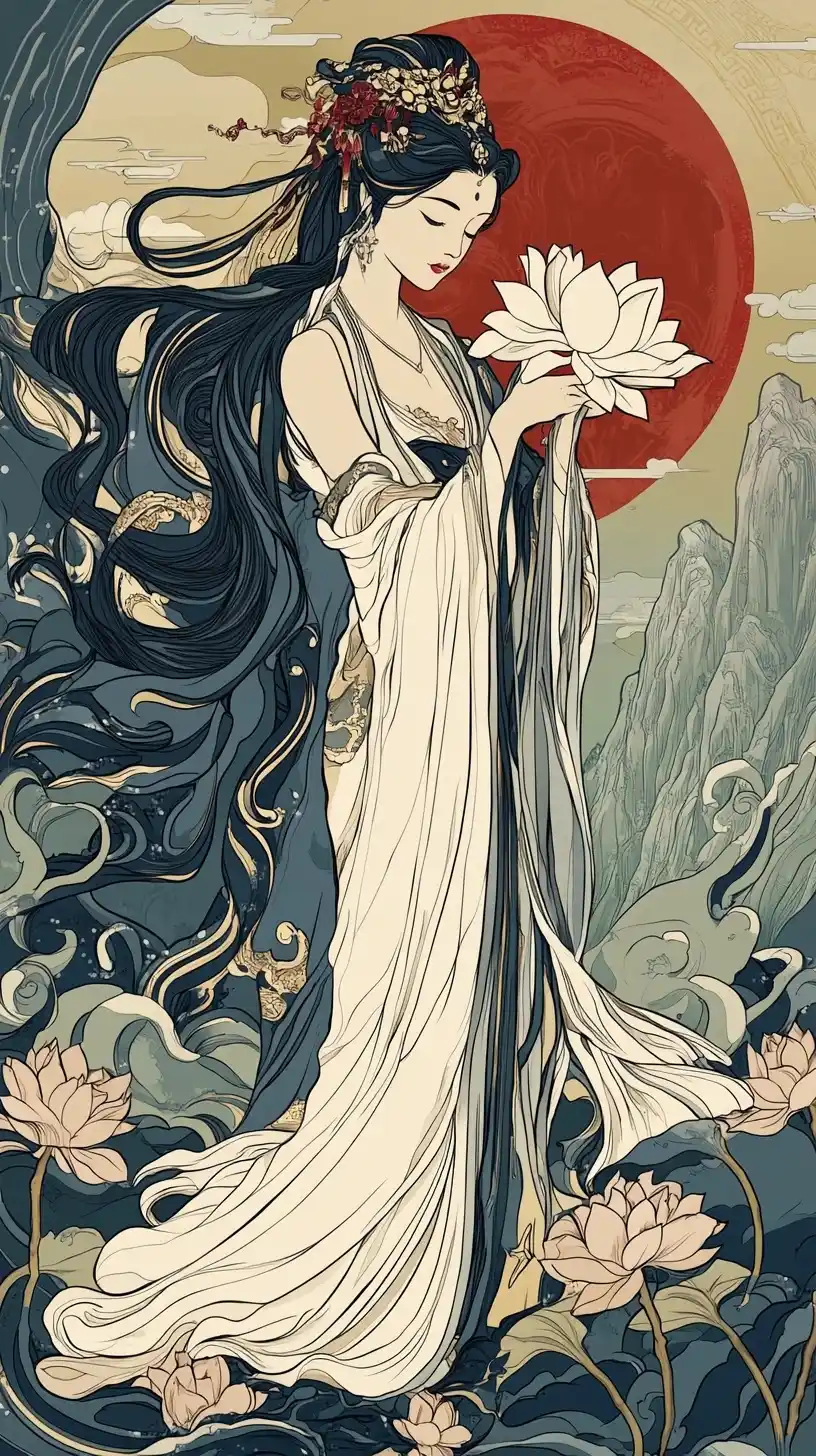 Guanyin in Art Nouveau Midjourney提示词