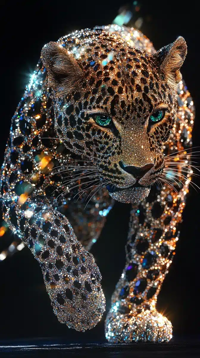 Crystal Leopard in Diamonds Midjourney提示词