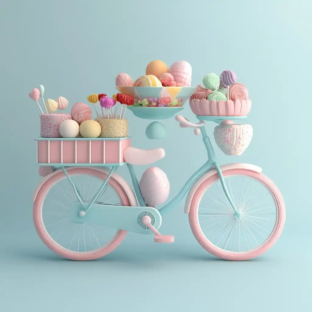 3D Pastel Bicycle with Sweets Midjourney 提示词生成效果