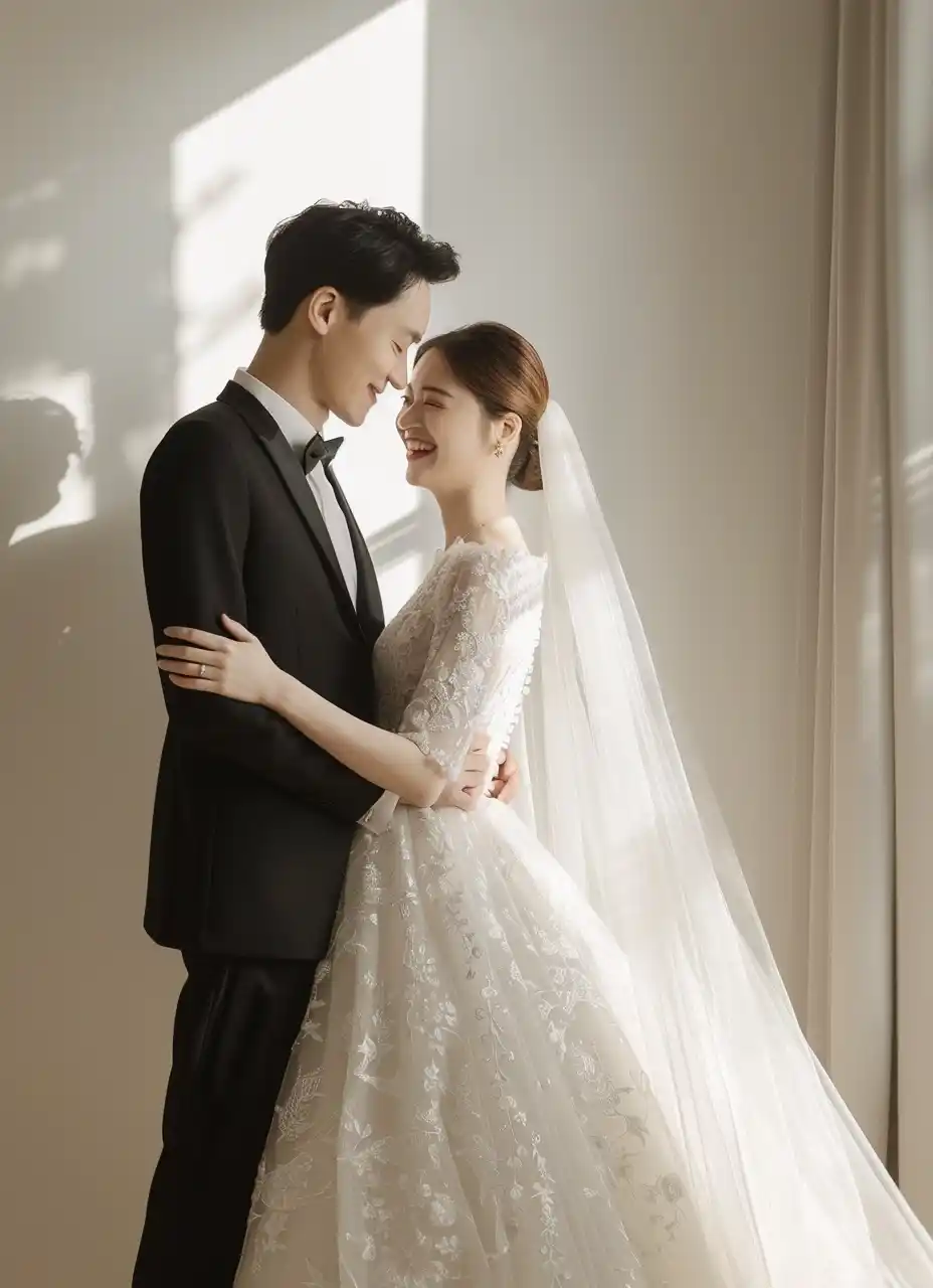 Minimalist Korean Wedding Portrait Midjourney提示词