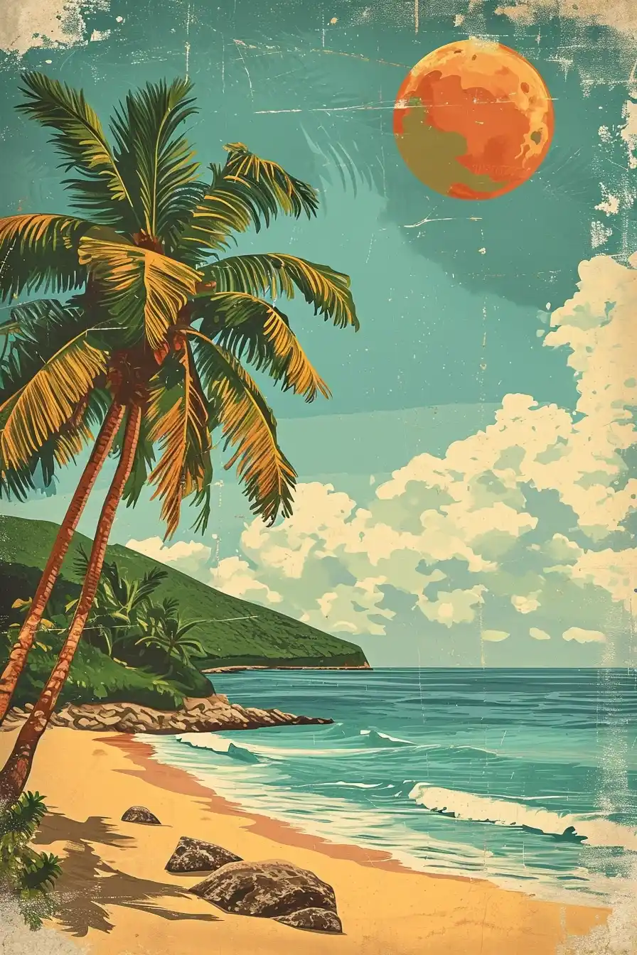 Retro Beach Bliss Midjourney提示词