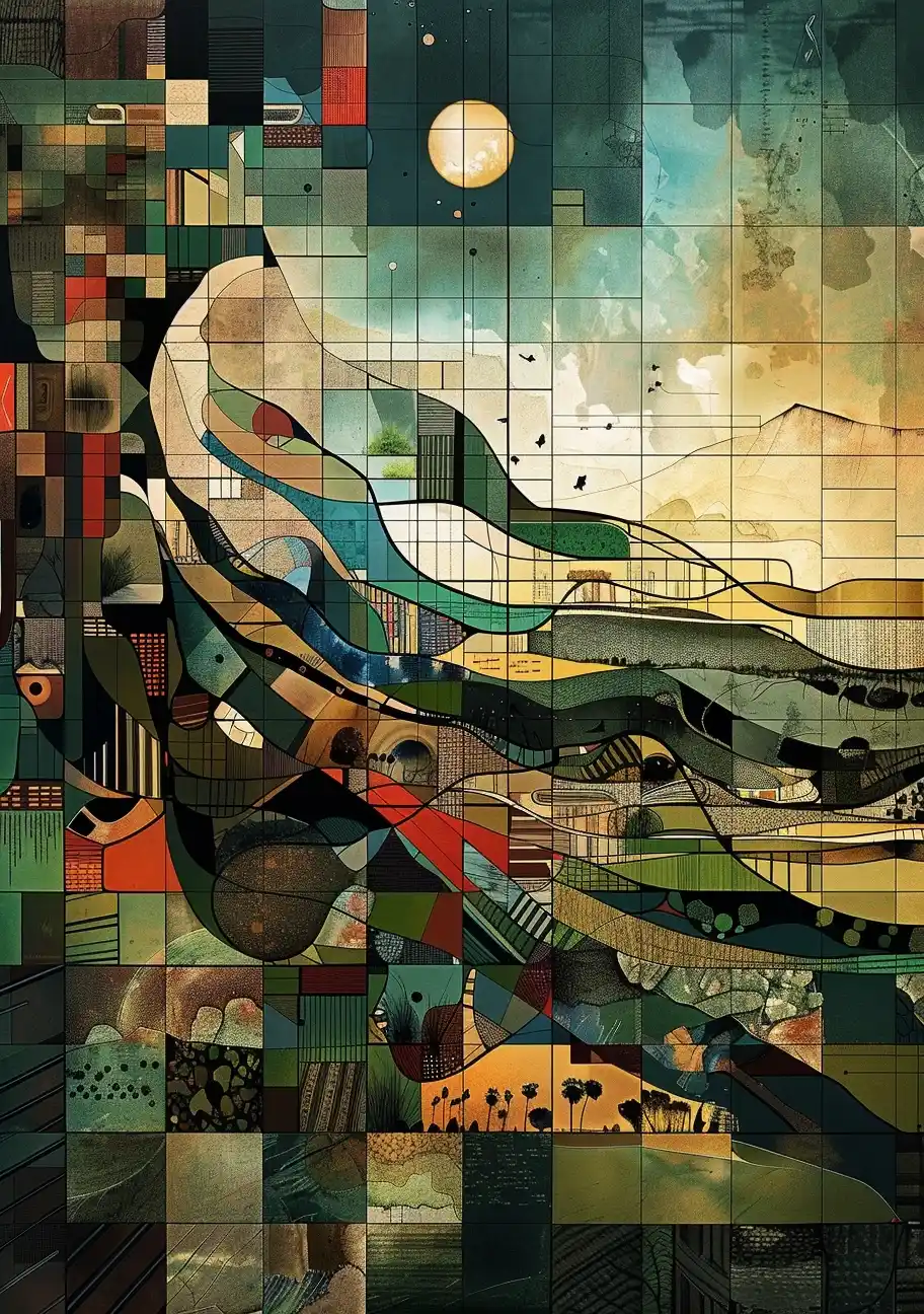 Angular Grid Landscape Midjourney提示词