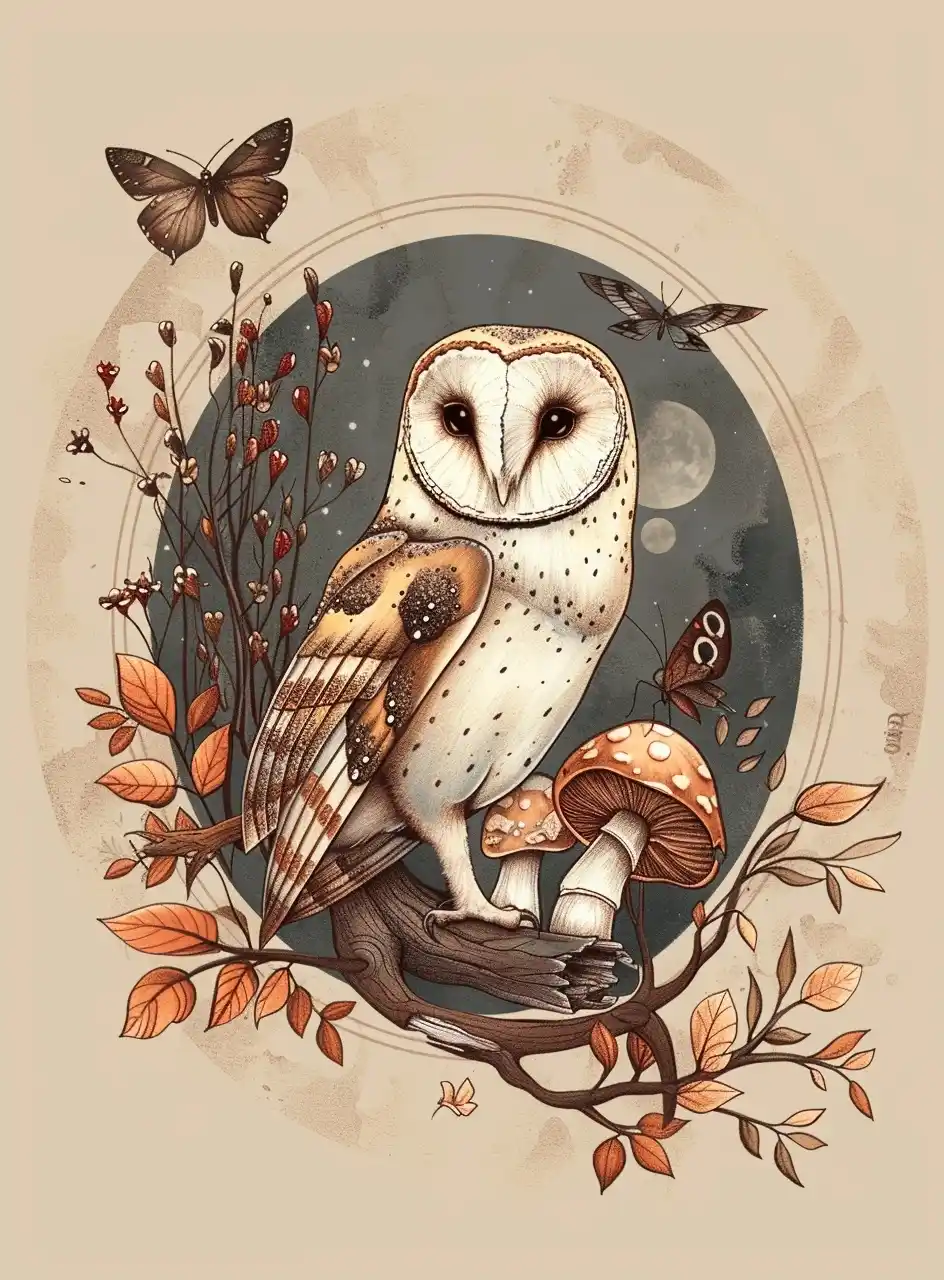 Pencil Owl with Nature Midjourney提示词