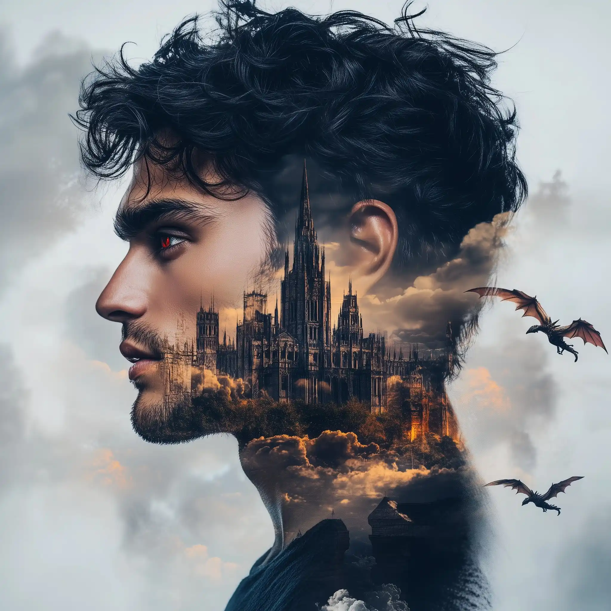 Hyper-Realistic Double Exposure Profile Midjourney提示词