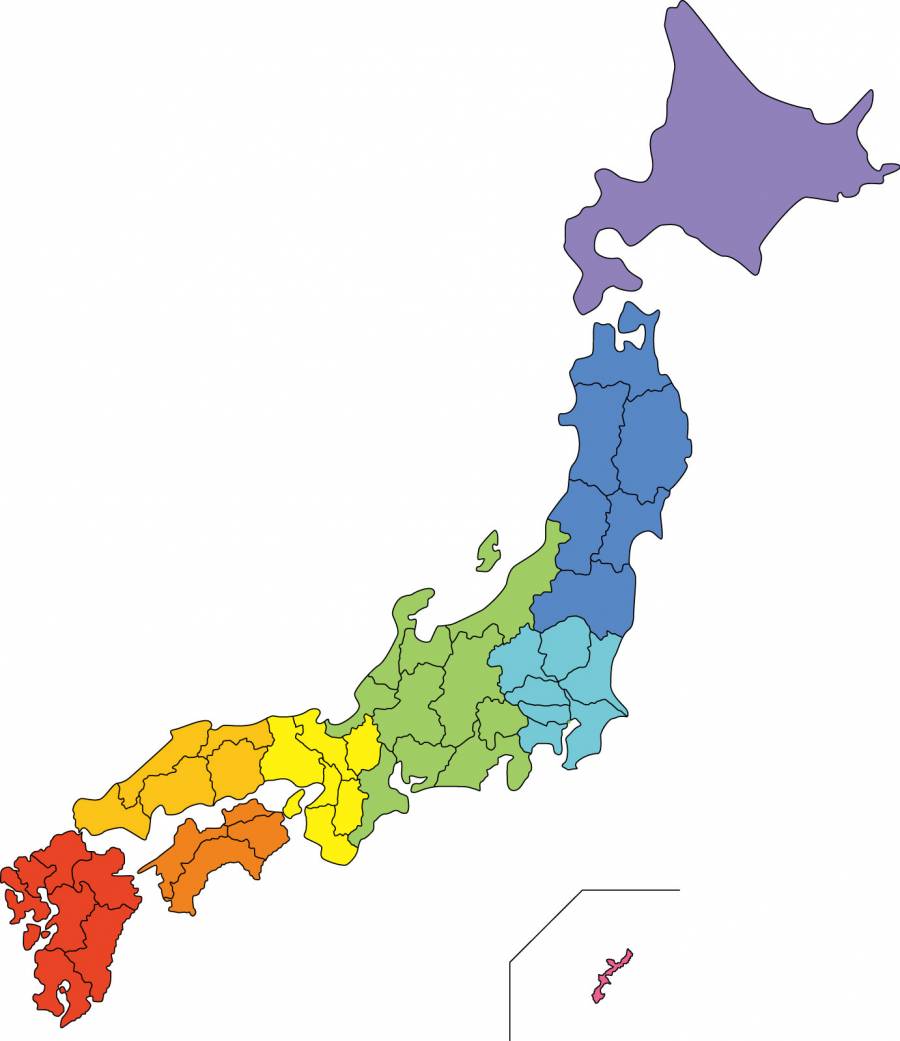 日本地图（颜色按地区分类）