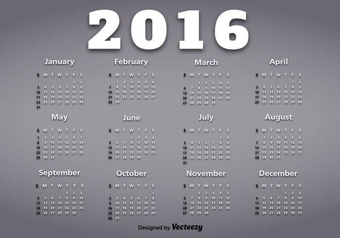 2016年的日历