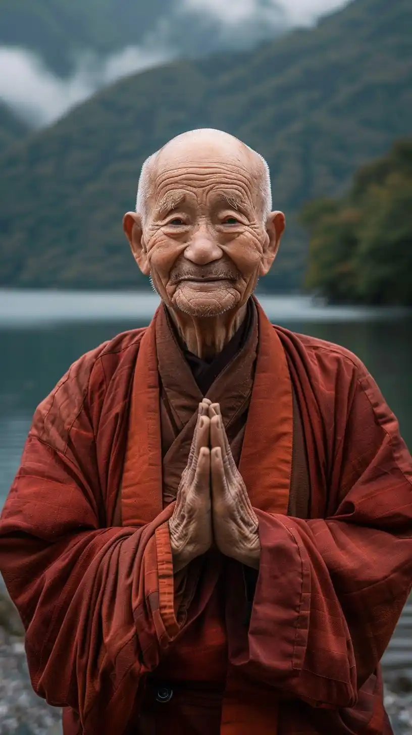 Chinese Monk River Portrait Midjourney提示词