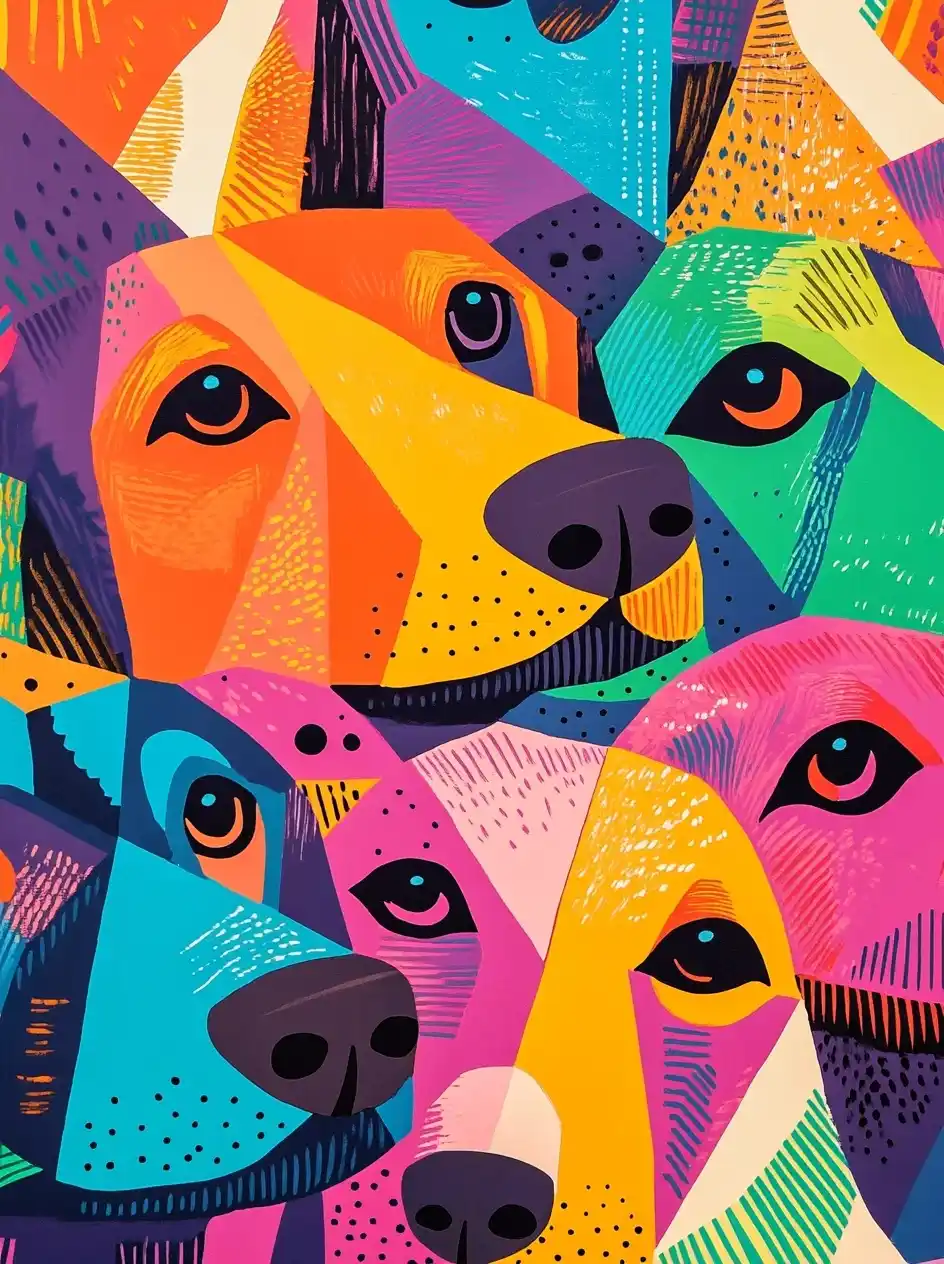 Geometric Labrador Linocuts Midjourney提示词