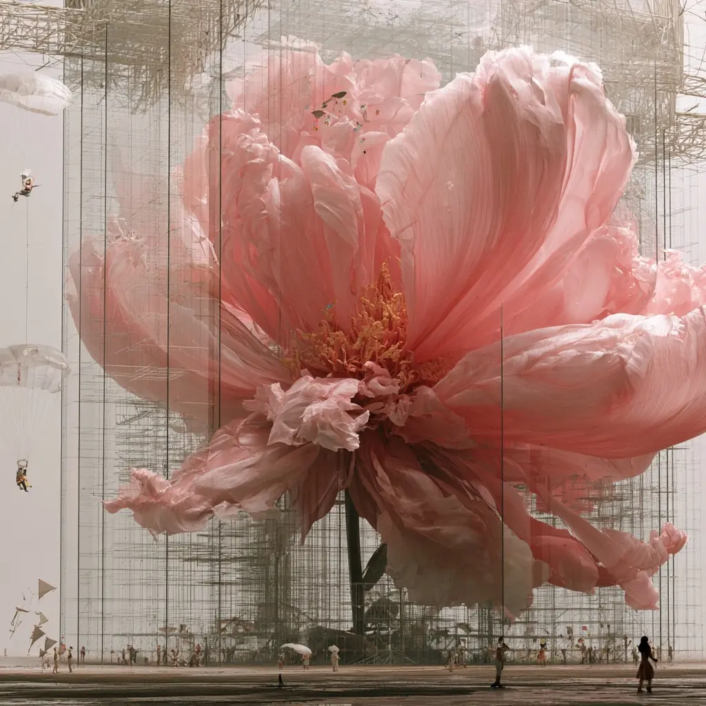 Giant Flower Glass Greenhouse Midjourney提示词