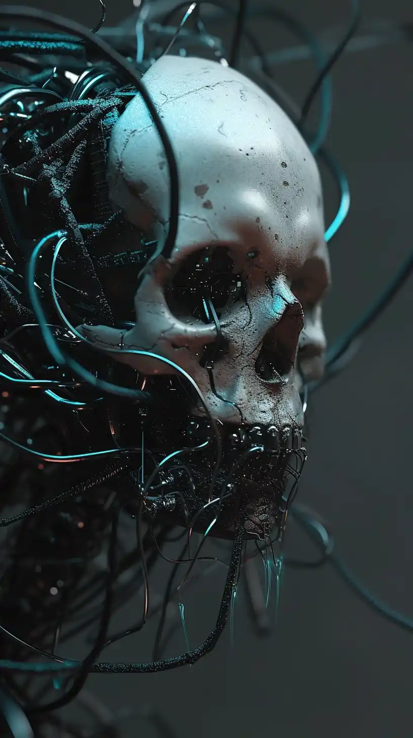 Digital Cyborg Skull Integration Midjourney提示词