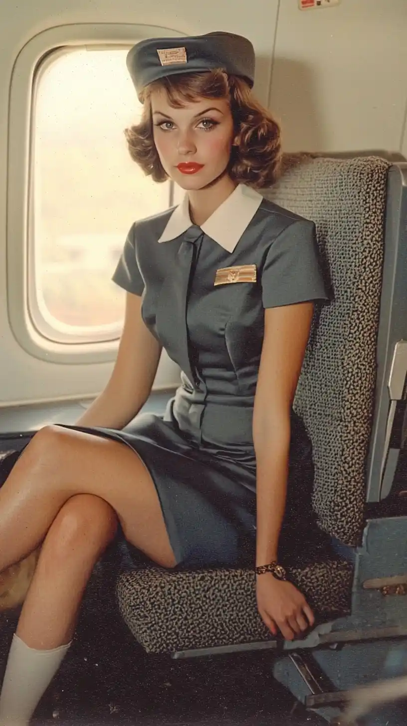 1980s Flight Attendant Portrait Midjourney 提示词生成效果