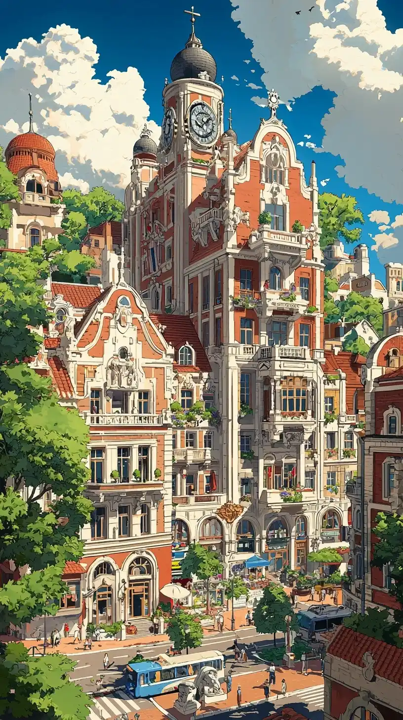 Sunny European Cityscape Midjourney提示词