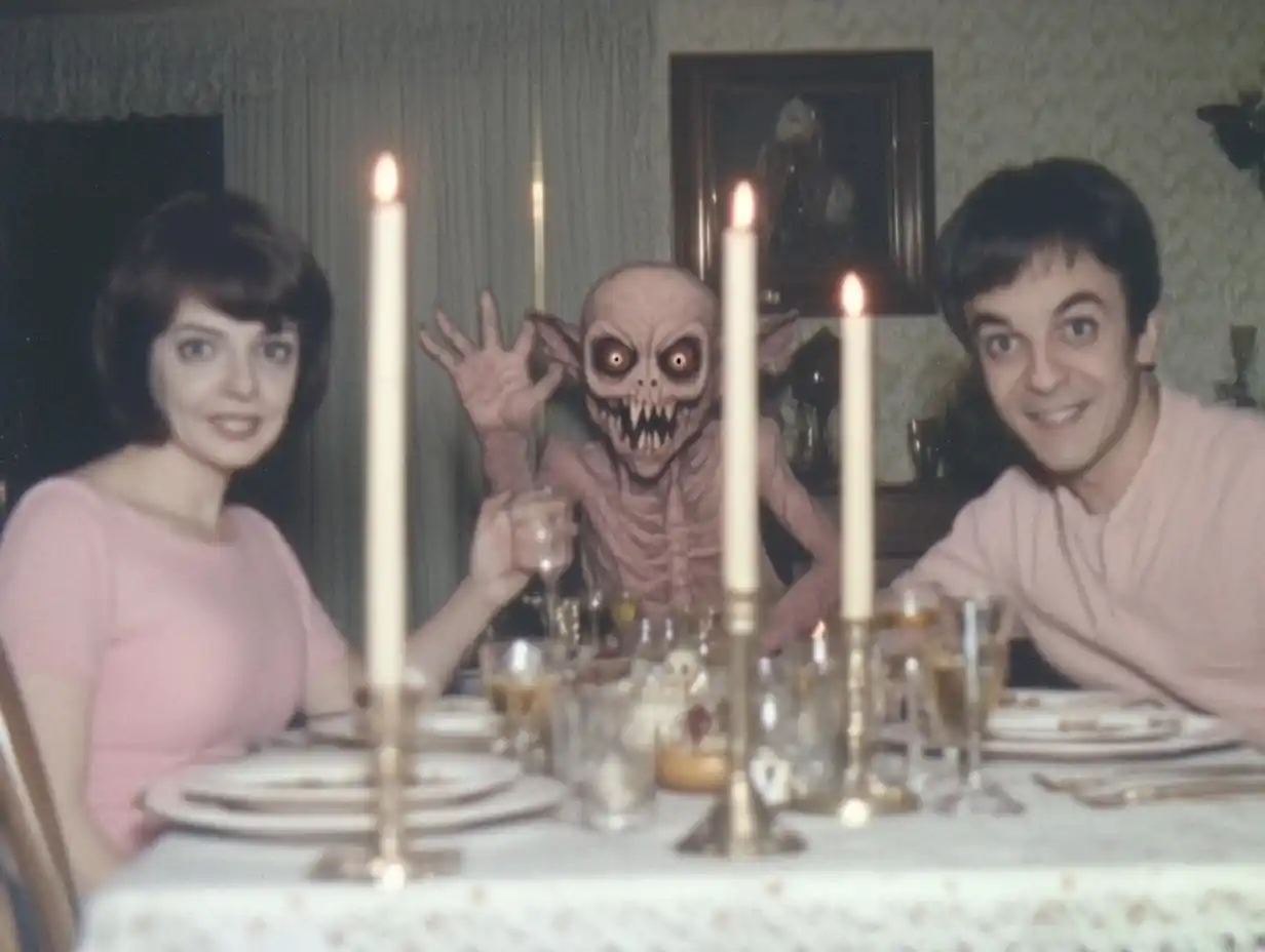 Nightmarish Goat Family Dinner Midjourney提示词
