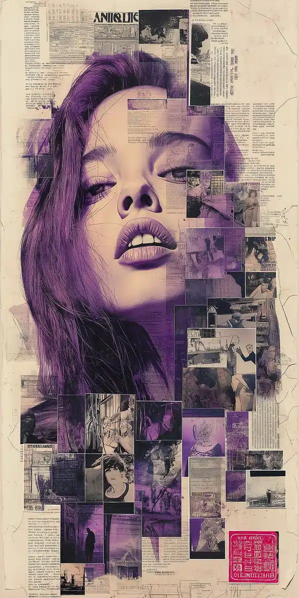 Punk Girl Collage Portrait Midjourney提示词