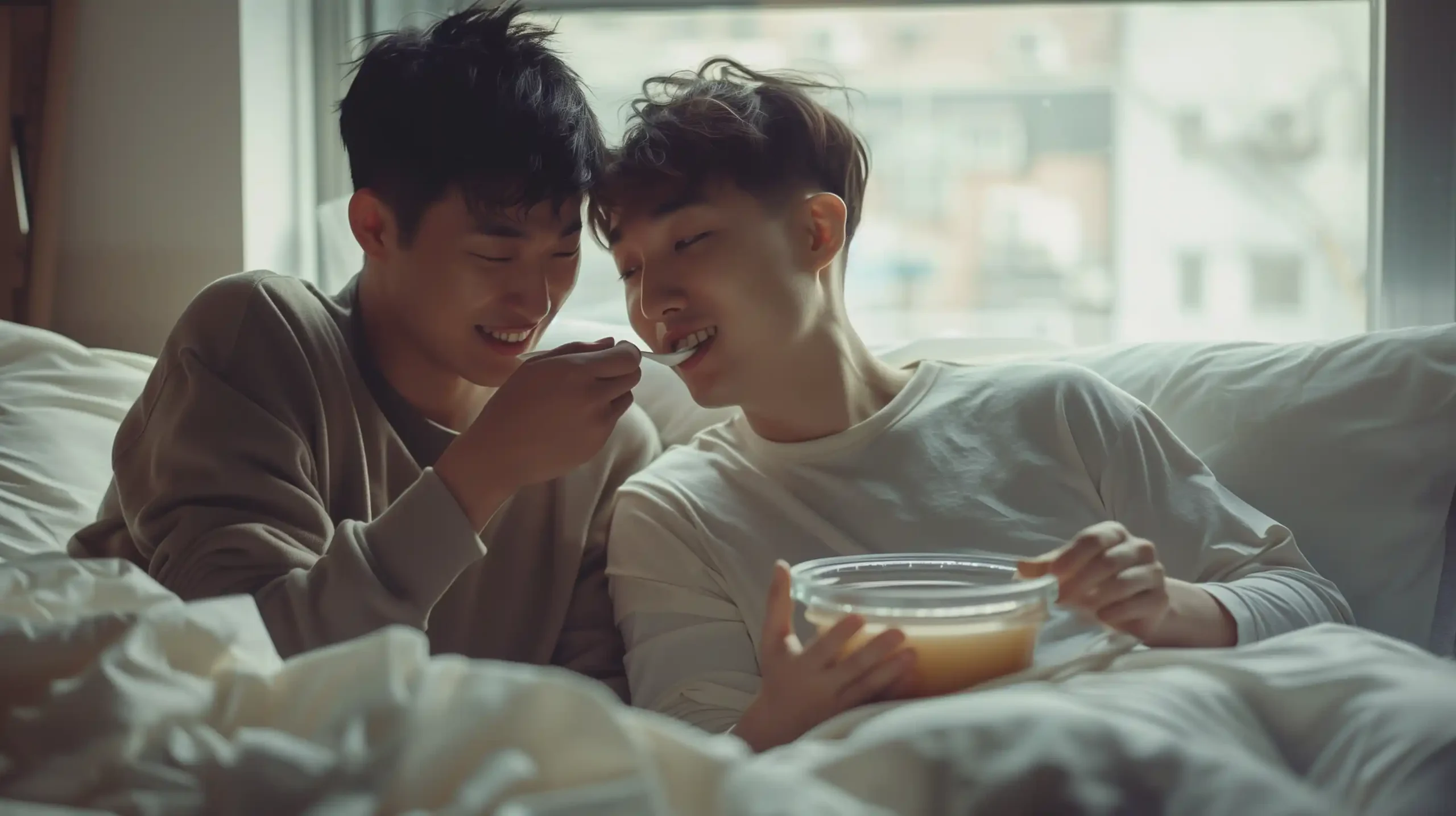 Tender Korean Couple Feeding Midjourney提示词