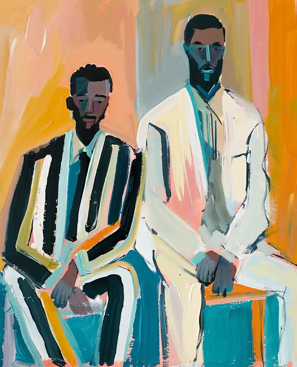Matisse-Inspired Men in Suits Midjourney提示词