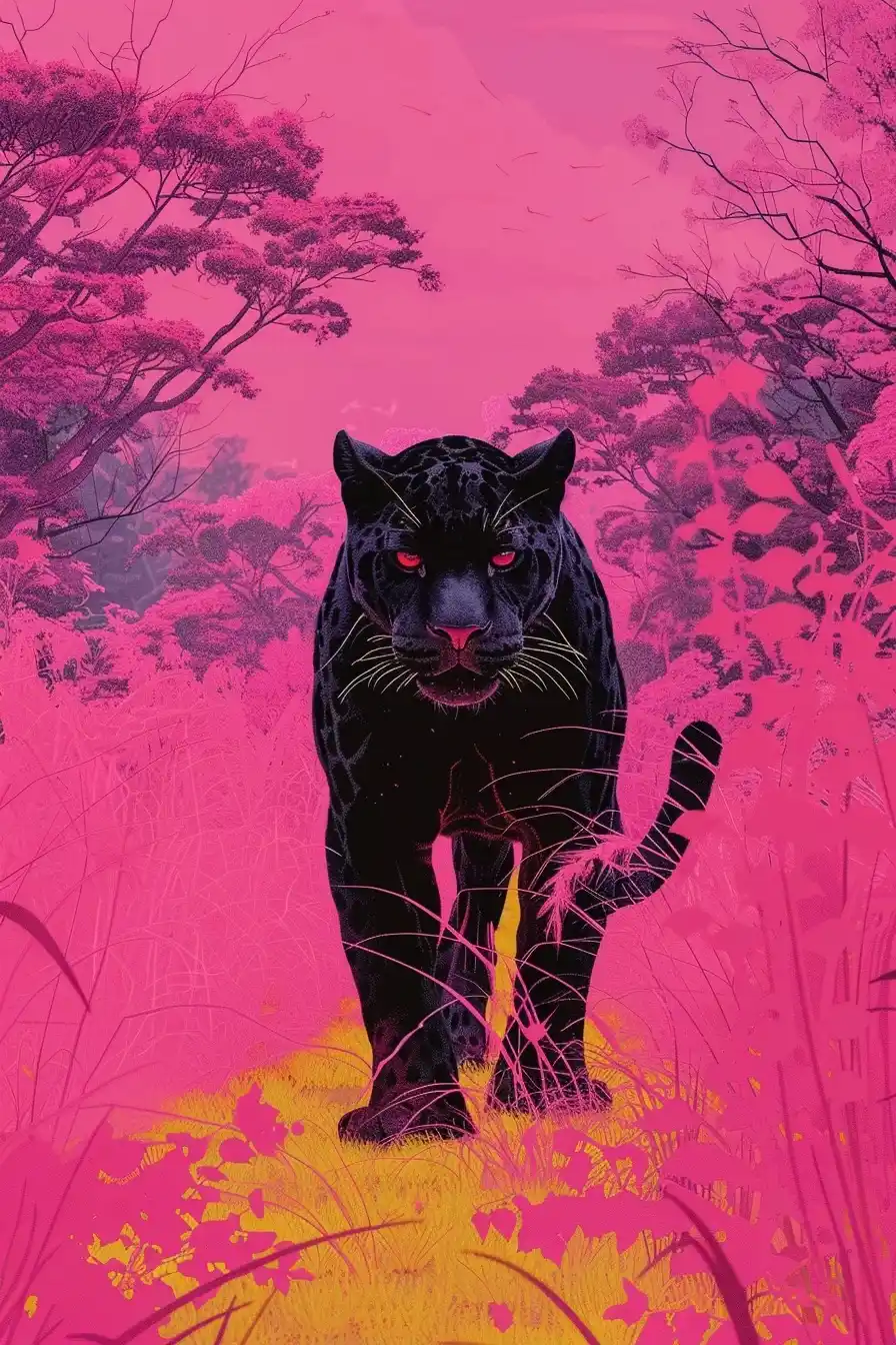 Neon Panther in Gongbi Midjourney提示词