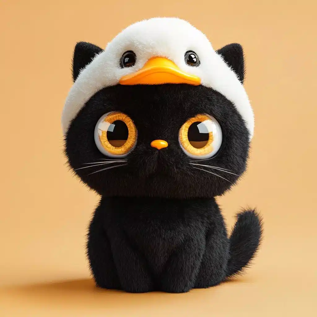 3D Plush Black Cat Midjourney提示词