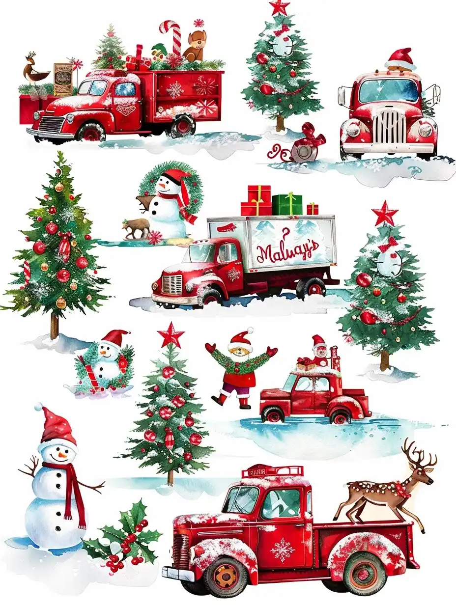 Vintage Christmas Watercolor Stickers Midjourney 提示词生成效果