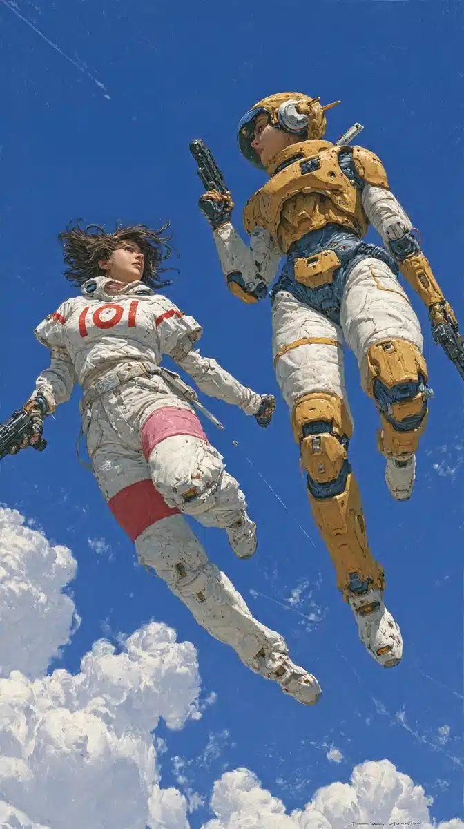 Sci-Fi Duel in Sky Midjourney提示词