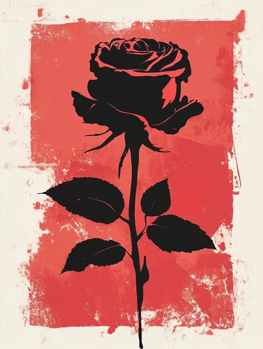 Retro Acidic Rose Silhouette Midjourney提示词