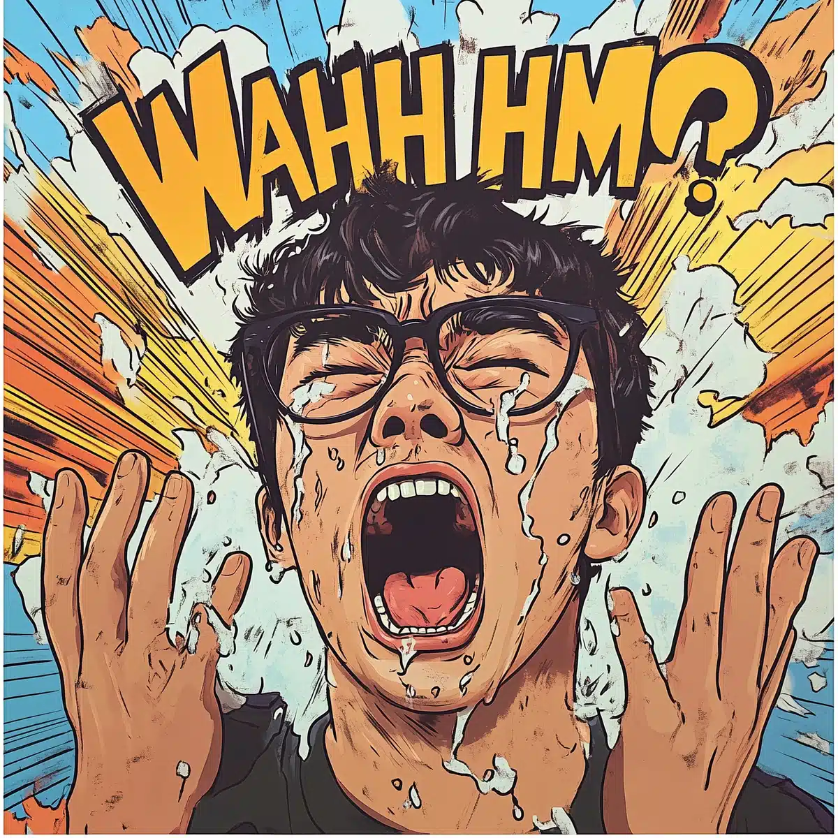 Comic Meltdown of Korean Man Midjourney提示词