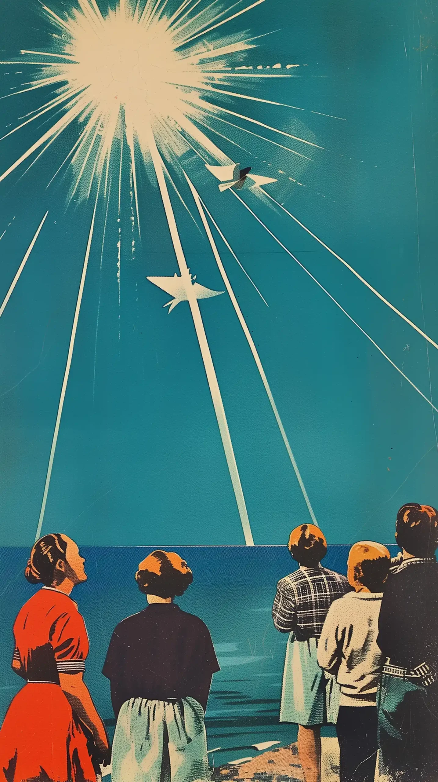 Vintage Sky Gazers Block Print Midjourney提示词