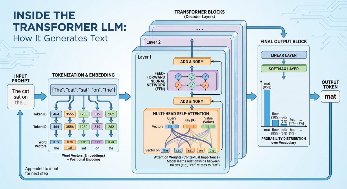 Transformer LLM Internal Workflow: Text Generation Explained Nano Banana提示词
