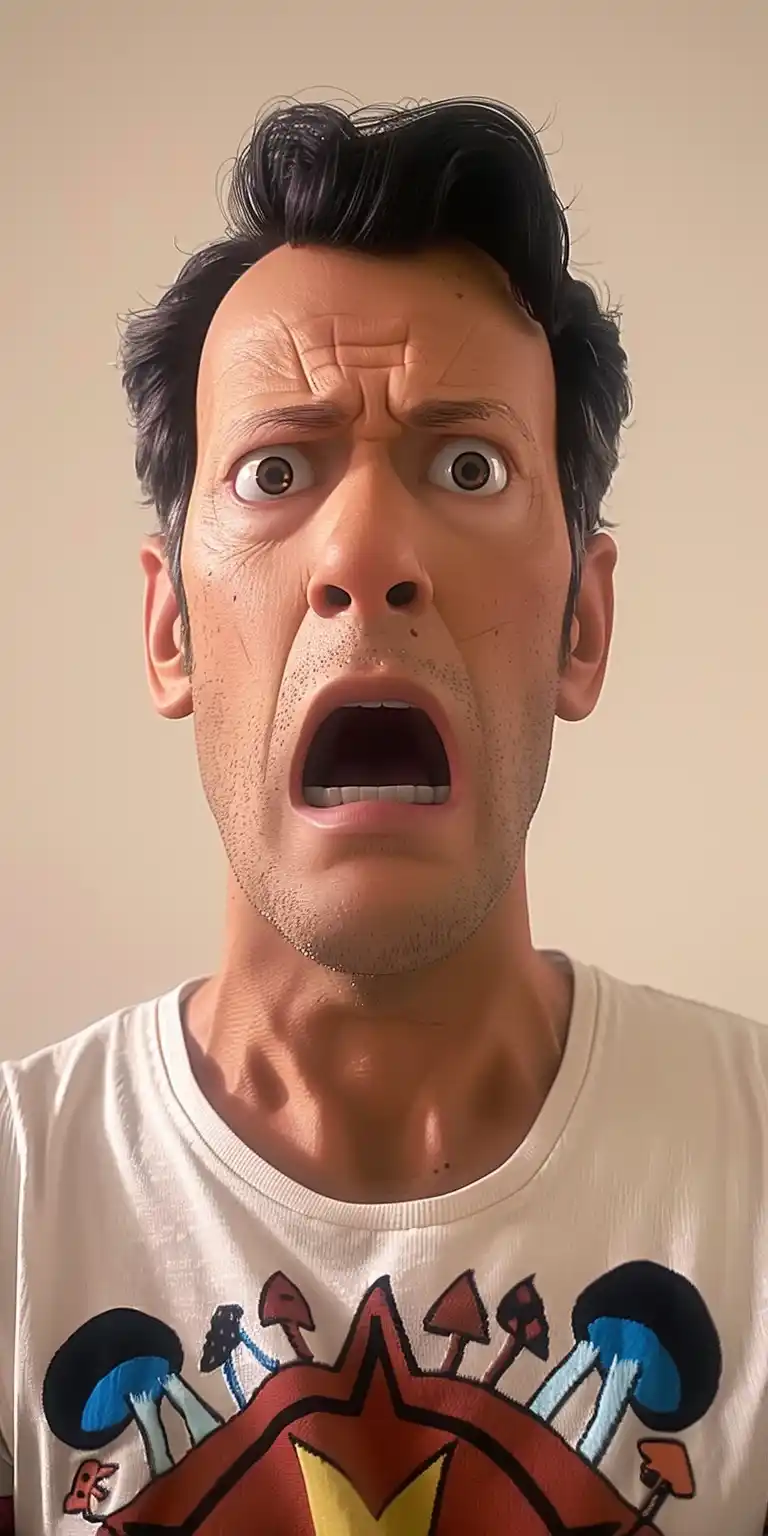 Pixar-Style Caricature Gray-Haired Man Midjourney提示词