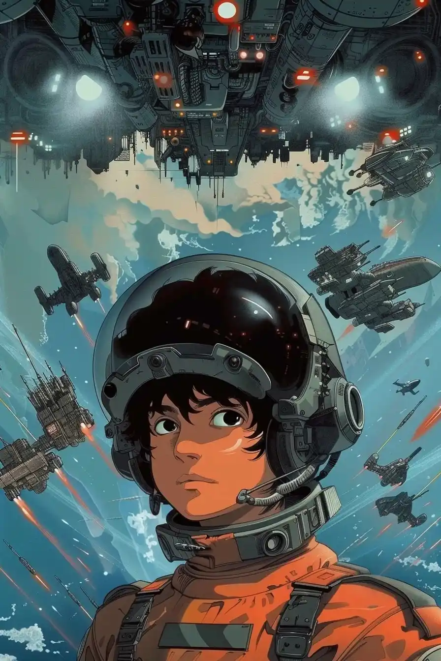 Anime Space Fortress Poster Midjourney提示词