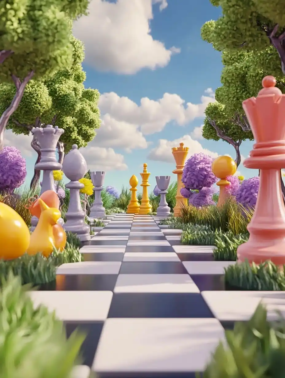 3D Clay Chessboard Landscape Midjourney提示词