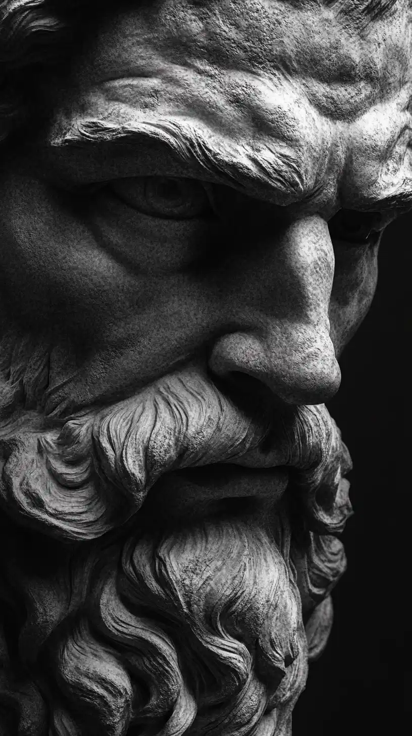 Grayscale Zeus Portrait Midjourney提示词