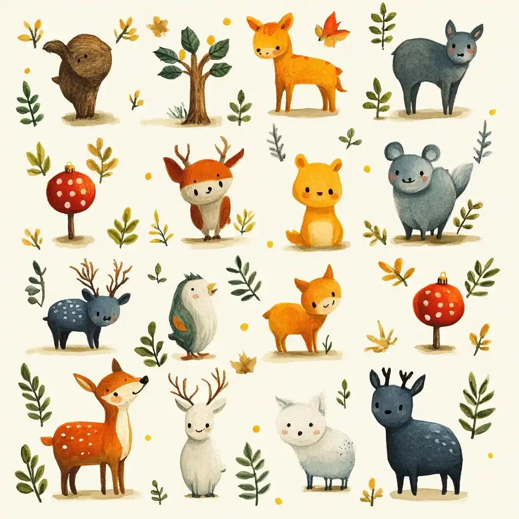 Vintage Cartoon Animals Collage Midjourney提示词