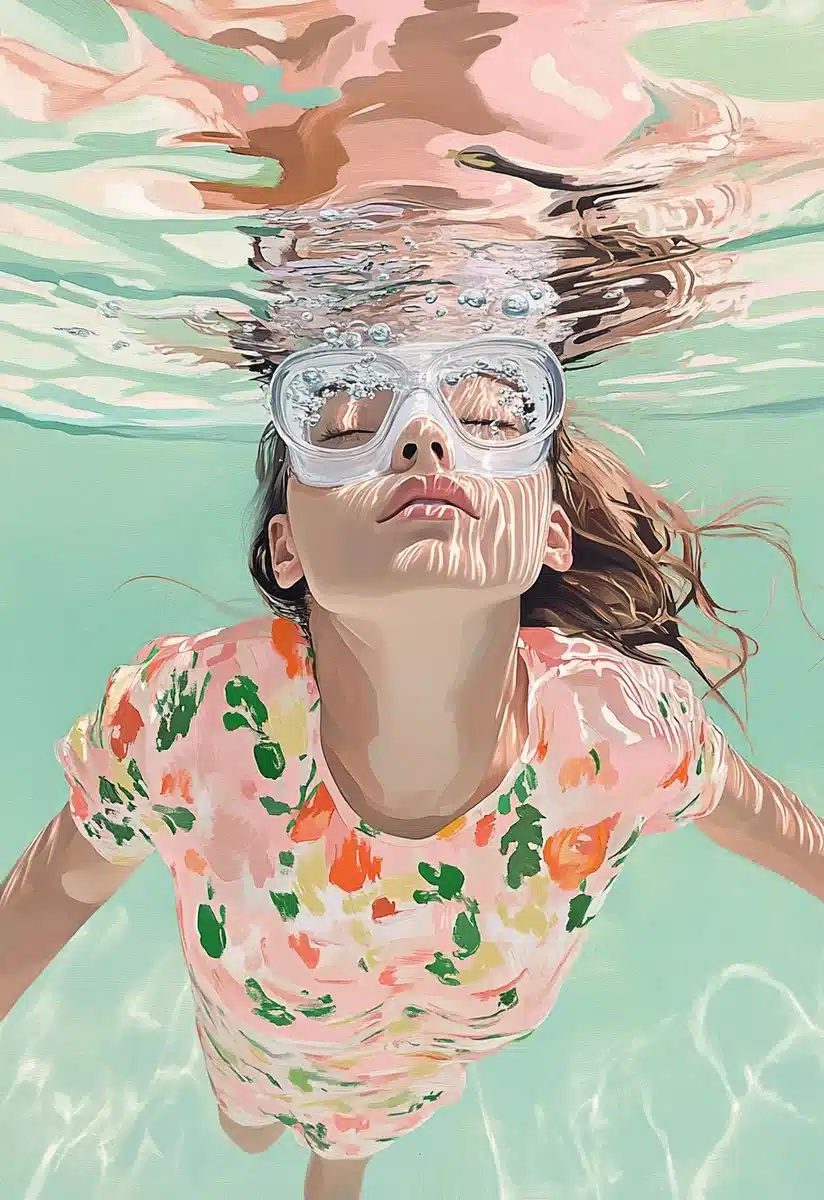 Underwater Woman Oil Painting Midjourney提示词