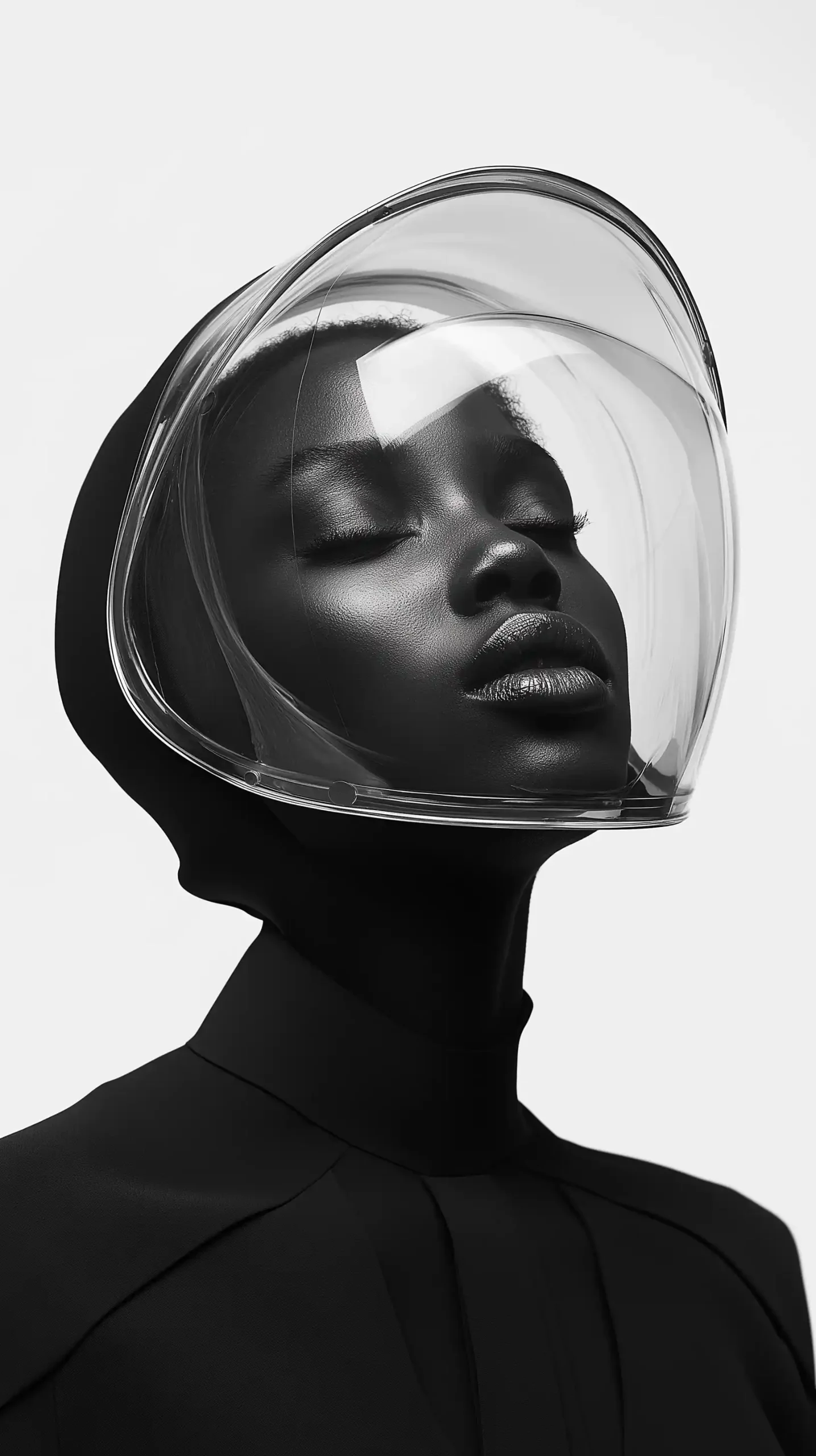 Futuristic Woman in Black-and-White Midjourney提示词