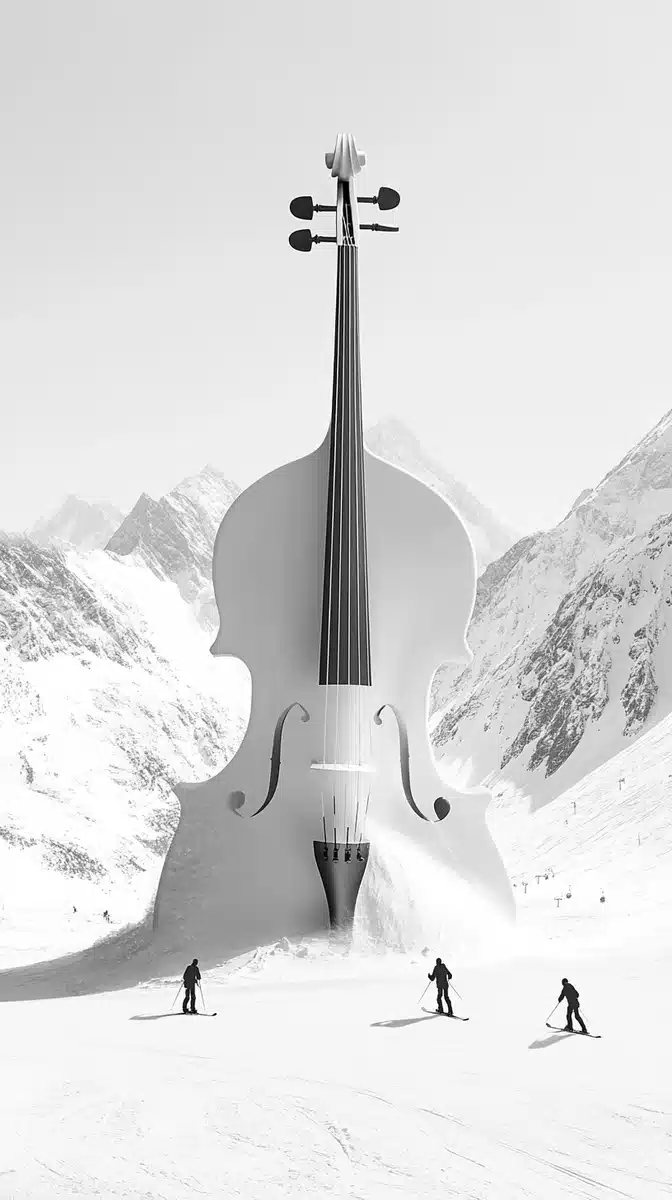 Monochrome Instrument in Snow Midjourney提示词