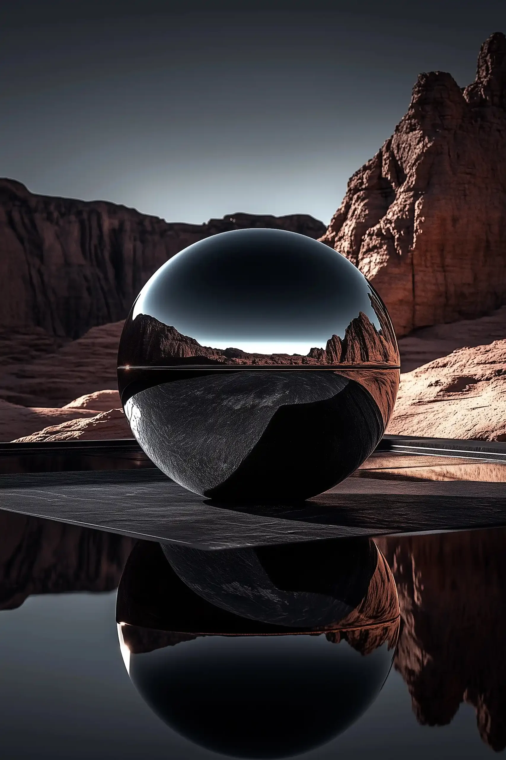 Reflective Rose-Gold Sphere Midjourney提示词